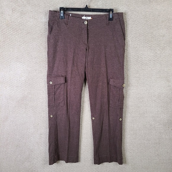 Weatherproof Pants Women 8 Brown Linen Blend Cargo Convertible Outdoor Roll Cuff - Picture 1 of 11